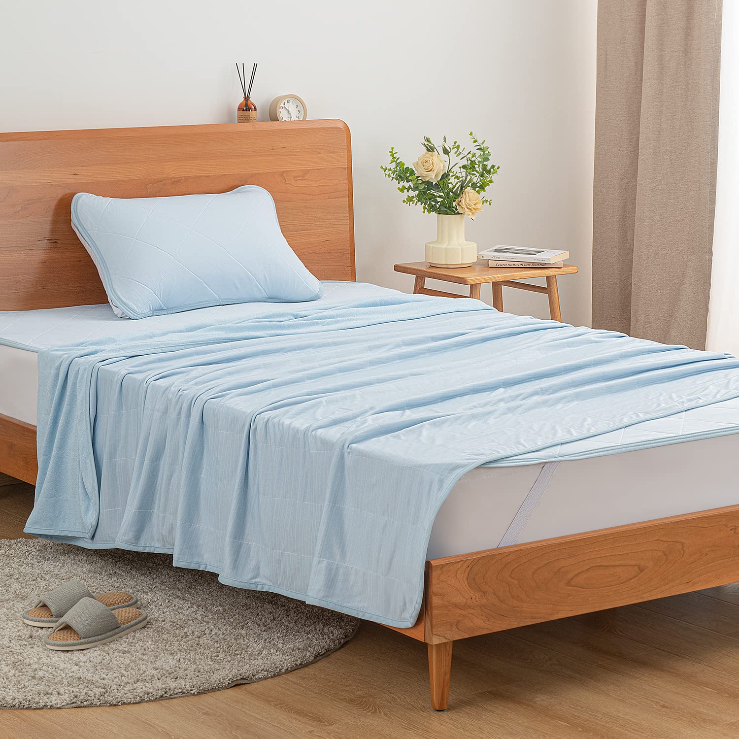 RA: クモリ(Kumori) 接触冷感 タオルケット シングル ひんやり 夏用 ブランケット リバーシブル 冷感地&タオル地 吸汗吸湿 毛布 冷感ケット れいかん 通気 エアーケット クールケット 洗える キルトケット 速乾 140X190cm ライトブルー