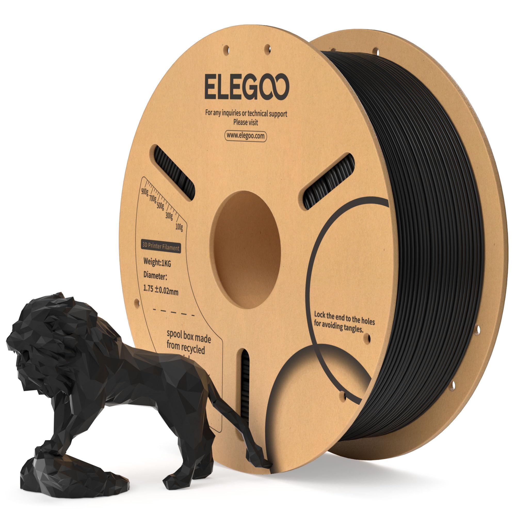 ELEGOO PLAフィラメント 1.75mm 3Dプリンター用フィラメント 寸法精度±0.02mm ほとんどのFDMプリンターに対応 (1KG/スプール 2.2 lbs) 黒色