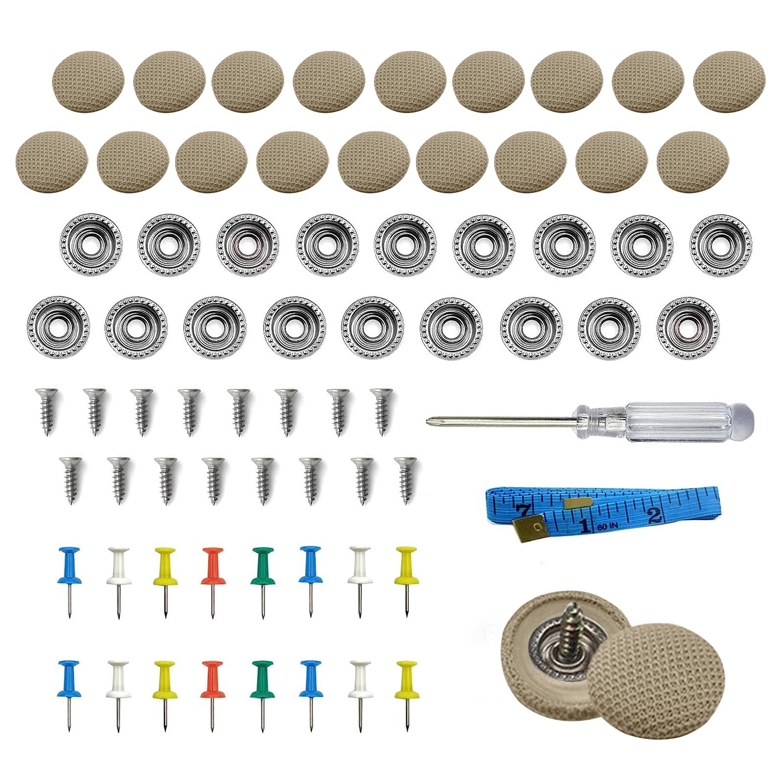 aninako 60個 車天井垂れ修理 リベット 修理ボタン ルーフリベット こていそうち 自動車室内天井布固定修理に適している 取り付けツール付き すべての車に適合 (格子/ベージュ)