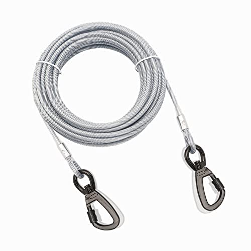 【2022改良型】ロングリード 係留ケーブル リード 係留 (5m-3m) 最新カラビナフック 5mm繊細 犬 ワイヤー 軽い しつけ用 錆び付かない リード 外飼い キャンプ 小型 中型 大型適応 散歩 庭 屋外用 (シルバー (3m))