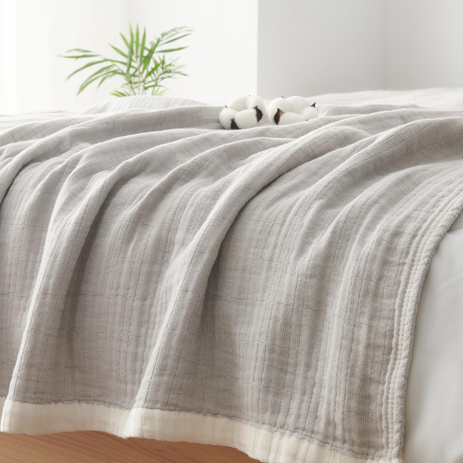 Atokazo ガーゼケット ダブル 夏用 4重ガーゼ 綿100% タオルケット 肌掛け ブランケット やわらか 吸湿通気 軽量 洗える オールシーズン 冷房対策 180X200cm グレー