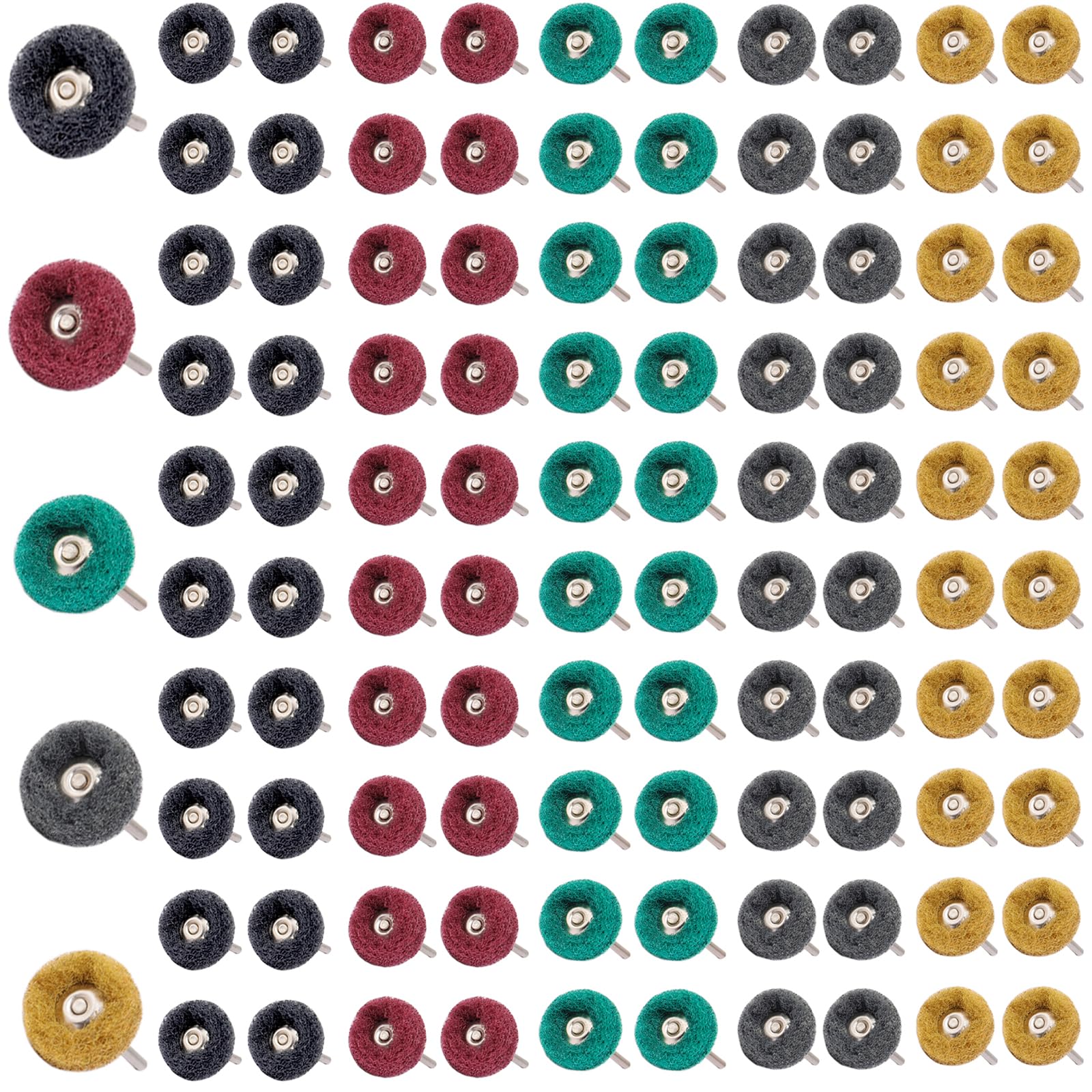 STEUAM リューター バフ 100個セット 3mm軸 繊維バフ ルーター バフ ホイール ナイロン 布ブラシ 研磨 電動 ドリル ルーター ビット バフ 鏡面研磨や金属磨き仕上げ #80/#150/#240/#400/#600各20個