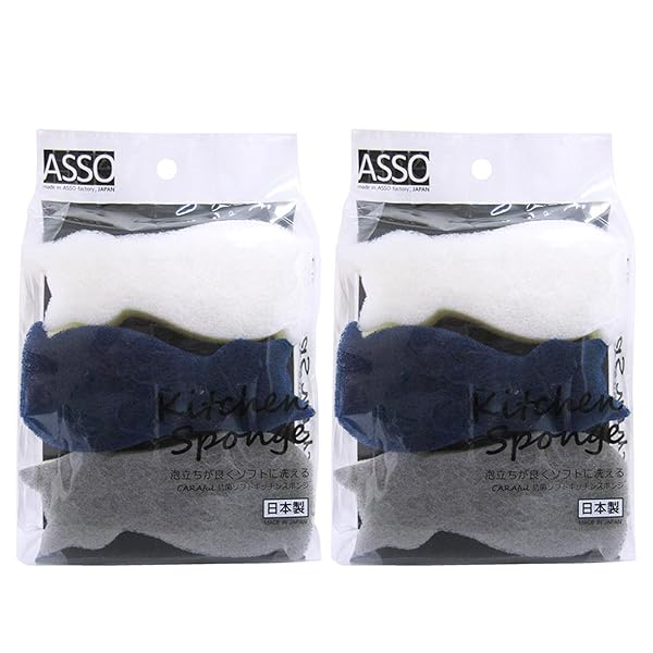 CARAful 抗菌ソフトキッチンスポンジ ねこ 3個入×2個セット 日本製 専用ボックス入り キズつきにくい 立て置き可能 おしゃれ かわいい ナイロン 不織布 AS-001