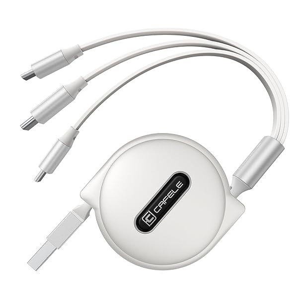 CAFELE3in1 充電ケーブル 巻き取り 5v/3A急速充電 15W マルチ充電ケーブル高速データ転送(I0S対応のみ) 3種類端子対応(市販上のスマホ全対応) 120cm 正規充電器対応 (ホワイト)