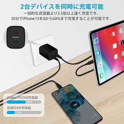 急速充電器 iPhone16 plus ACアダプター Type-C 充電器 純正 USB PD2ポート 25W タイプc コンセント PSE ac式充電器 PPS急速協議対応iPhone15/15Plus/15Pro/15Pro MAX iPhon