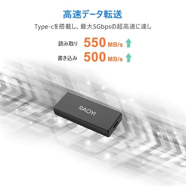 外付けSSD 250GB USB3.1 Gen2 ミニSSD ポータブルSSD 転送速度550MB/秒(最大) Type-Cに対応 PS4/ラップトップ/X-boxに適用 超小型・超高速 耐衝撃 防滴 黒