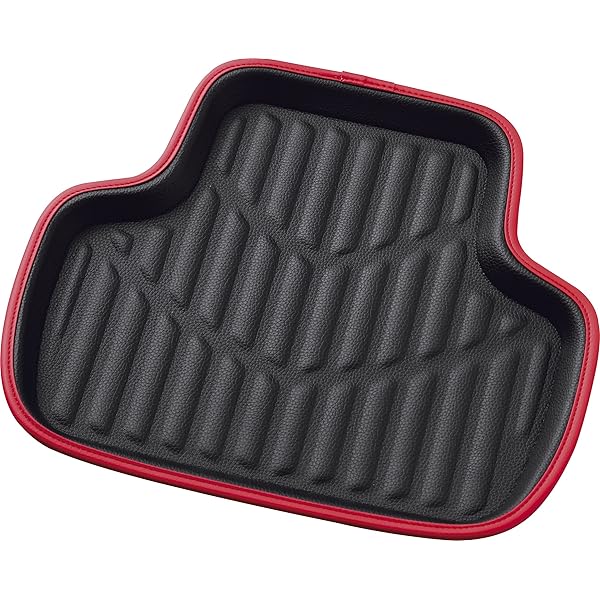 カーマット 3Dレザーマット 軽自動車 リヤ 1枚 防水 丸洗いOK ズレ防止加工 レザー素材 48x41cm レッド 6416-06RE
