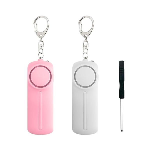 防犯ブザー【2個入り(ピンク+ホワイト】【交換用ドライバー付き】 防犯アラーム 130dB 大音量 LEDライト付き 防水 防犯ベル 小学生 男の子 女の子 子供 女性 シンプル 防犯 ブザー/ 防犯グッズ ランドセルに付ける