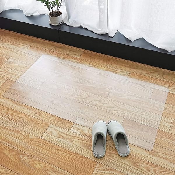 キッチンマット 1.5mm厚 拭ける PVC 床暖房対応 お手入れ簡単 キッチクリアマット ソフト エンボス加工 カットできる サラっとした手触り 清潔 ハードフロア/畳/フローリング対応 台所マット 透明タイプ (クリア, 45×120cm)