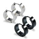 フープピアス リングピアス メンズ レディース 4個セット ブラック シルバー 2色 ステンレス イヤーカフ シンプル 両耳分 セット (A)