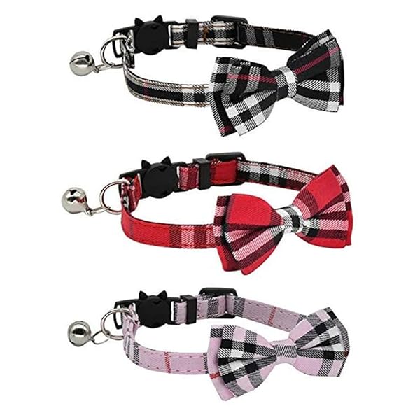 猫首輪 鈴付き 猫の首輪 安全 猫 首輪 セーフティーバックル サイズ調節可能 猫 首輪 すず リボン かわいい おしゃれなモダン 3点セット(赤+黒+ピンク)
