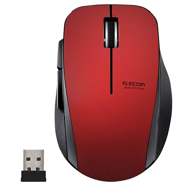 マウス ワイヤレス (レシーバー付属) Mサイズ 5ボタン (戻る・進むボタン搭載) 静音 レッド M-FBL01DBXSRD