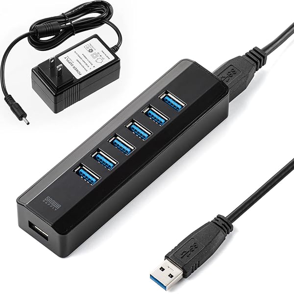 USB3.0ハブ セルフパワー/バスパワー 両対応 7ポート ACアダプタ付 ブラック 400-HUB070BK