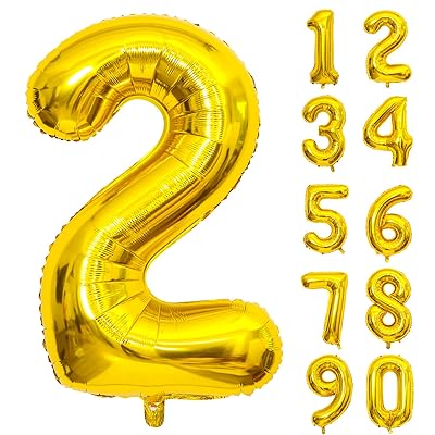 バルーン アルミ風船 ゴールド 数字2 ナンバー 40インチ 大きい 誕生日 ハッピーバースデー 飾り付け ウェディング 記念日 パーティー 約90cm (数字2)