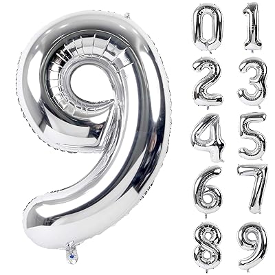 バルーン アルミ風船 シルバー 数字9 ナンバー 40インチ 大きい 誕生日 ハッピーバースデー 飾り付け ウェディング 記念日 パーティー 約90cm (数字9)