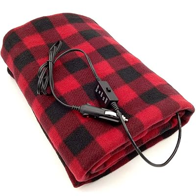 車載毛布 ホットブランケット 車中泊 電気毛布 12V電気毛布 電気ひざ掛け 車載用ヒートブラン ホットヒーター毛布 HI/OFF/LO 3段階切り替え 防寒保温 過流過圧保護 電気ブランケット 多機能カー毛布 前席 後席 145*100cm (黒赤