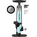 【全バルブ対応】HYCLINE 自転車 空気入れ: 160PSI 圧力計付き 自転車ポンプ - 仏式/米式/英式バルブ対応 フロアポンプ - ブルー