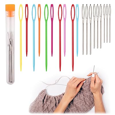 手縫い針 丸針 (19本セット) 大きな目の鈍い針 手縫針 刺繍針 特殊針セット 針穴の大きい針セット フェ..