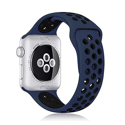 コンパチブル Apple Watch ソフトシリコンバンド 通気性 スポーツストラップリストバンド交換 iWatch series SE/8/7/6/5/4/3/2/1に対応 (42mm/44mm/45mm/49mm, ダークブルー/黒)