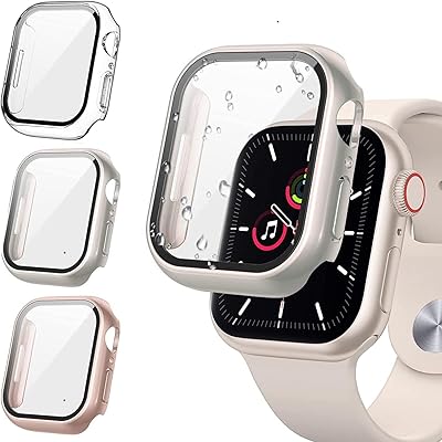【3個入り】FALSAD Apple Watch カバー 46mm/44mm/45mm/40mm/41mm/42mm 対応アップルウォッチ Se/Se2/Series10/9/8/7/6/5/4 、PC素材と強化ガラスフィルム一体型 保護ケース 防水