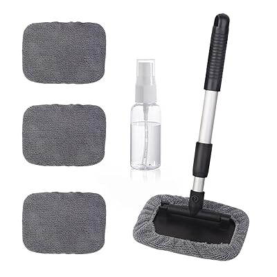 ウインドモップ 車の内窓用 洗車ブラシ 180°回転可能 伸縮タイプ マイクロファイバー 柔らかい 傷防止ガラス掃除 多機能 洗車用品 プラスチック瓶付き 3枚...