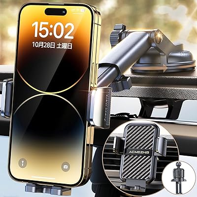 スマホホルダー 車 スマホスタンド【最強の360°回転ベース&進化二重フック】車載 超強力真空吸盤 カー用品 携帯ホルダー 安定性アップ 背面ボタン 片手操作 車用品 携帯スタンド 自由調節 車用 エアコン 吹き出し口 取付け簡単 iPhone/A