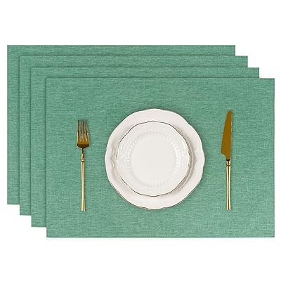 ランチョンマット 撥水 綿痲類 30x45cm 二層生地 両面使える 無地 和風 断熱 滑り止め おしゃれ 布製 給食 食事マット お手入れ簡単 家庭用 キッチン レストラン 4枚セット グリーン