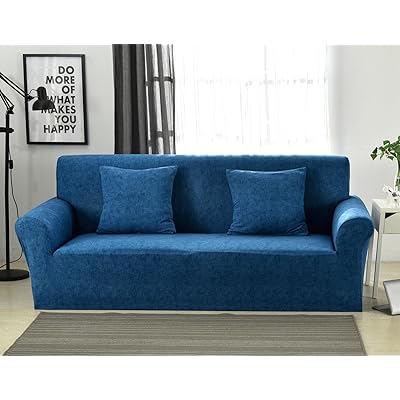 ソファーカバー 2人掛け ストレッチ 北欧風 ソファーカバー 肘付き 滑り止め 柔らかい 伸縮素材 犬 猫 傷 防止 クッションカバー2枚付 超便利 幅145-185cm （ダークブルー）