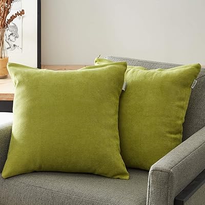 クッションカバー リネンっぽい 60X60CM 北欧 おしゃれ 綿麻 無地 ソファ背当て 装飾枕カバー 座布団カバー グリーン 2枚(全19色)