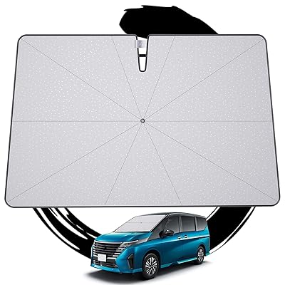 ruiya 車用サンシェード 新型 日産 セレナ c28 サンシェード 傘 専用 フロントガラス パラソル 日除けシェード 曲がる中棒 ガラス繊維10本骨 車中泊 遮光 遮熱 UVカット 約10cm露先が折れる可能 スエード収納袋付き 傘型サンシェー