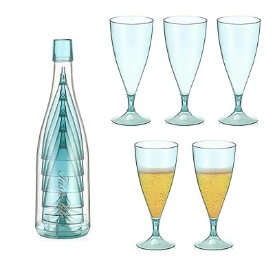 シャンパングラス プラスチック割れない 組み立て簡単 旅行ABSシャンパングラス 台座を外して重ねて収納 220ml 軽い 組み立て簡単 結婚祝い パーティー 旅行 新築祝い 5個セット