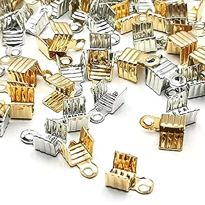 カシメ 紐留め 約200個 ゴールド シルバー 各100個 アクセサリーパーツ ネックレス ブレスレット アンクレット 金具 エンドパーツ カツラ ヒモ留め金具 エンド金具 副資材 手芸材料 手作り雑貨 素材 部品 (ボーター 4.4*7.2mm)