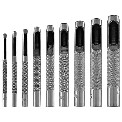 穴あけポンチ 10本セット 2.5/3/4/5/6/7/8/9/10mm レザーパンチ 中空 パンチ 丸形 打ち抜きポンチ レザークラフト DIY 穴あけ道具 (9本セット 2.5/3/4/5/6/7/8/9/10mm)