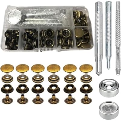 ジャンパーホック ステンレス鋼メタルボタン アンティークゴールド 15mm 18セット レザークラフト 工具 4種類 手芸/家庭/裁縫用 DIY 手作り ハンドメイド （収納ケース付き）