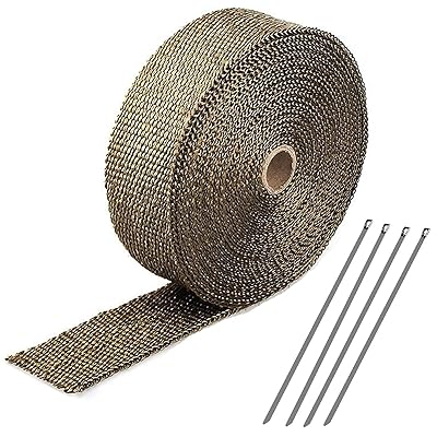 耐熱サーモバンテージ 2.5cm*5m ファイバーガラス製 耐熱布 マフラー 高温に耐える 煙突熱対策 マフラーカバー 自動車 バイク 保護 マニホールド 結束バンド付き (ゴールド)