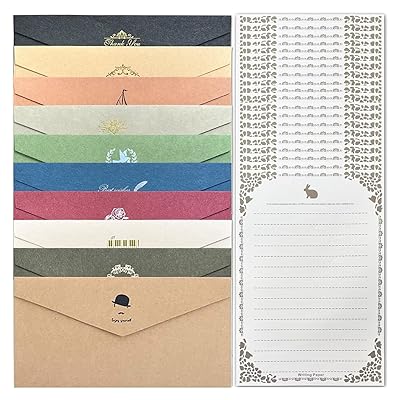 【封筒10枚+便箋10枚】 手紙セット レターセット 手紙 誕生日 彼女 便箋 おしゃれ プロポーズ アンティーク調 シンプル 箔押し 便箋と封筒 誕生日 招待状 結婚式 お祝い手紙 挨拶状 お礼状用 (【封筒10枚＋便箋20枚】)