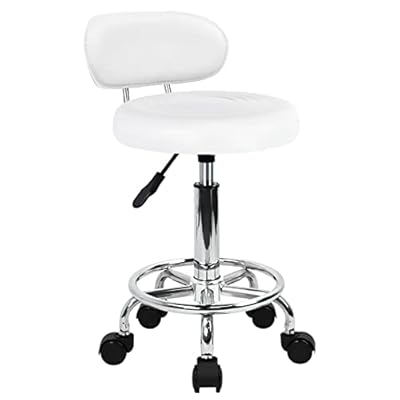 丸椅子 キャスター付きスツール 低い背もたれ脚つき 昇降スツール デスクチェア ネイル製図キッチン椅子 高さ調節 カウンターチェア PUレザー ホワイト S サイズ (白)