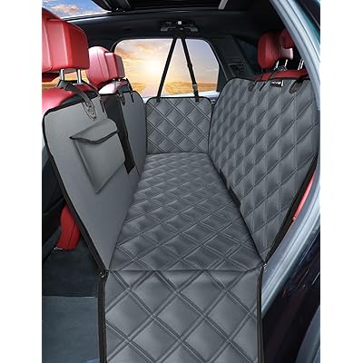 ペット用 ドライブシート 汎用版 全車種 後部座席 可視メッシュ窓 飛び出し防止リード付き 汚れ防止 防水 耐摩 滑り止め 簡単取り付け 折り畳み式 ブルーグレー