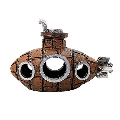 水槽 オブジェ 潜水艦 船 サブマリン 隠れ家 シェルター アクアリウム オーナメント おしゃれ 置物 (ブラウン)