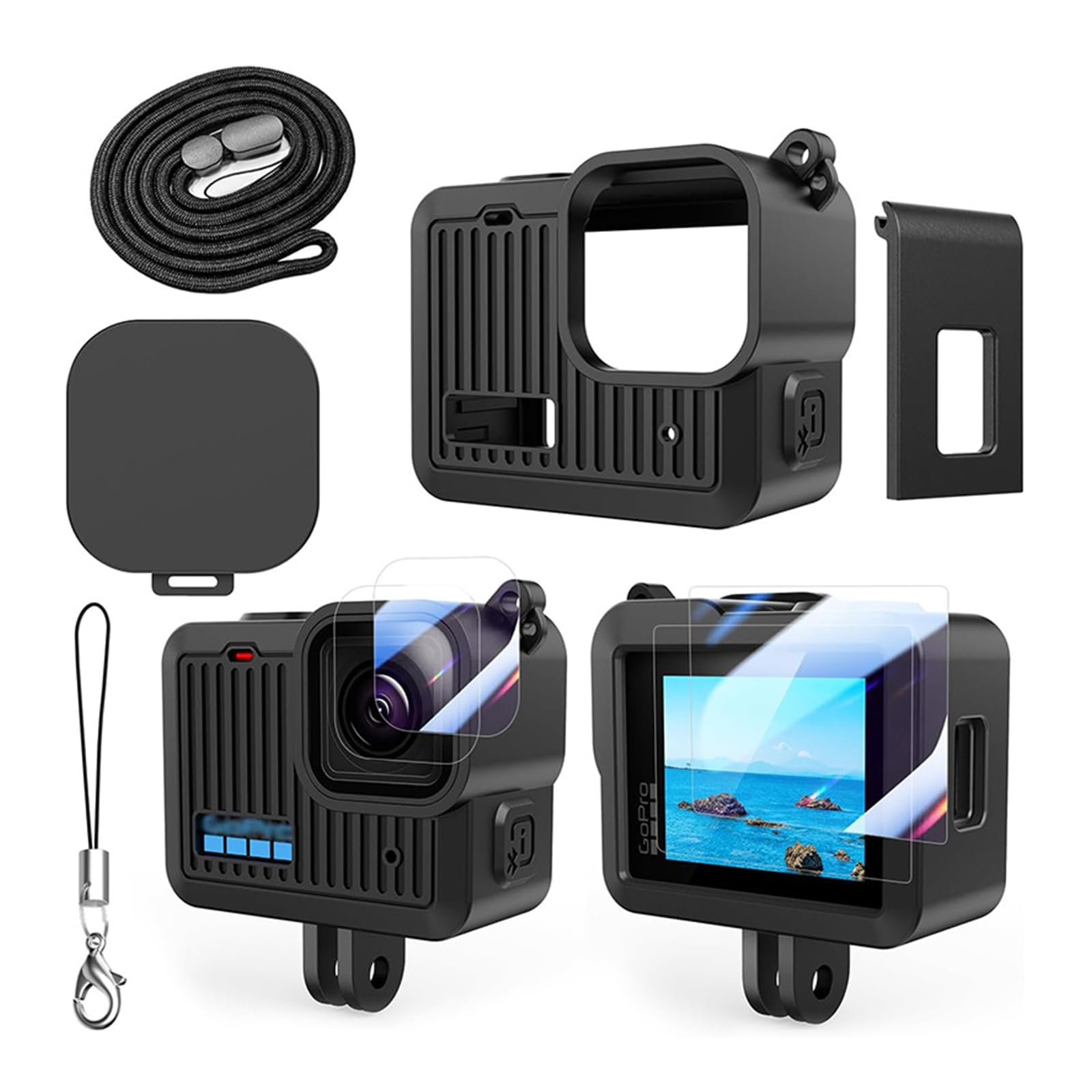 ＼在庫一掃／GoPro HERO シリコンスリーブ ラバーケース gopro アクセサリー 保護ハウジングケース バッテリーサイド 直接充電可能 バッテリーサイドカバー スクリーンプロテクター レンズキャップ ストラップの交換