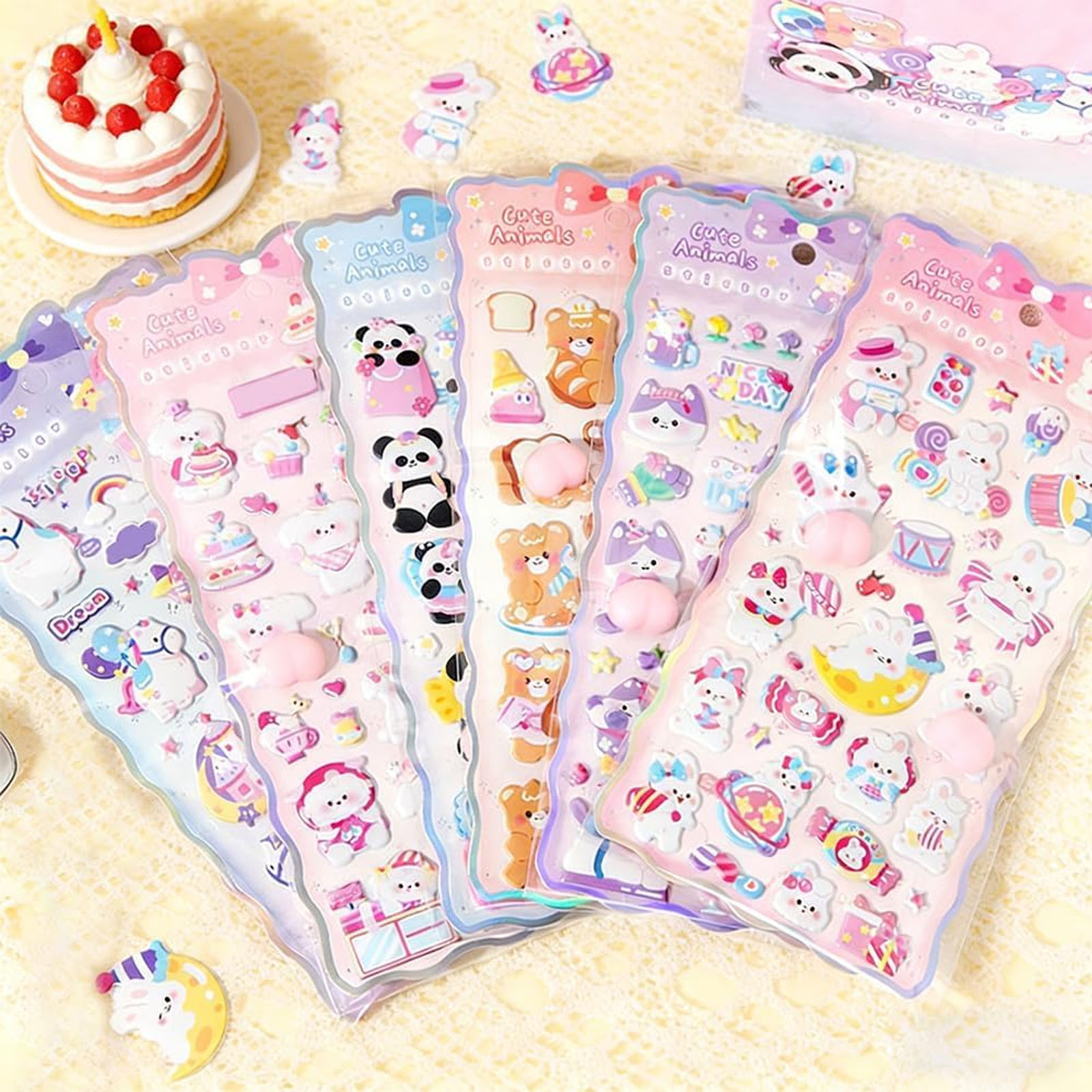 ＼在庫一掃セール／【当日出荷】【6枚セット】お尻シール ぷくぷくシール 可愛い 3D立体 キャラクター風 ステッカー ぷっくり デコシール 装飾用 ごほうびシール DIY 手帳 日記帳用 スマホケース飾り スクラップブッキング キラキラ メール便送料無料 daikon-10000676 大輝王 サンプル画像3