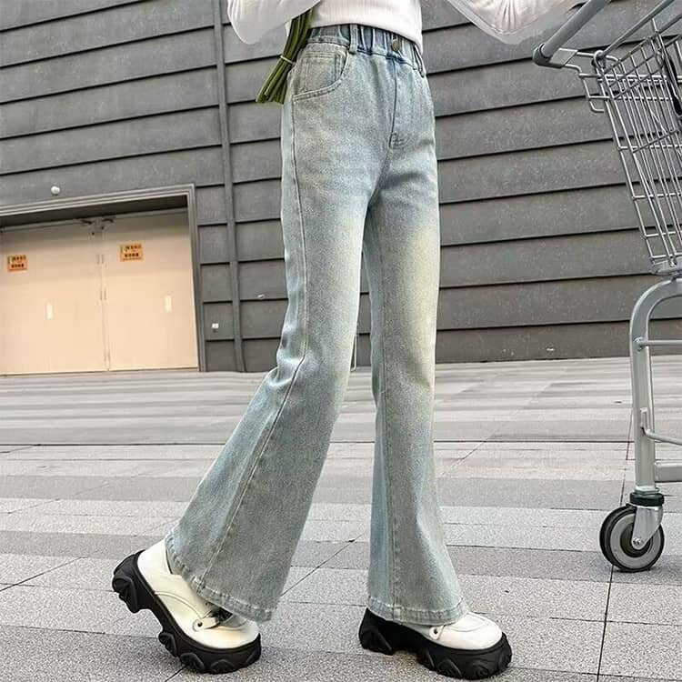 フレアパンツ デニム 子供 ジーンズ ロングパンツ キッズ 春服 秋服 ブーツカット ジュニア 女の子 ズボン 子供服 ウェストゴム 春夏 デニムパンツ 韓国ファッション ダンス 衣装 Jeans おしゃれ ジーパン 小学生 中学生 送料無料 120 130 140 150 160 170 2