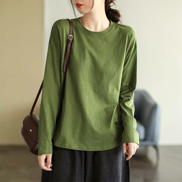 長袖Tシャツ レディース tシャツ 長袖 トップス Tシャツ カットソー 綿 コットン 春服 秋服 カジュアル ロンT クルーネック 大人可愛い ティーシャツ おしゃれ 大きいサイズ 春 秋 冬 体型カバー 通勤 プレゼント 送料無料 2