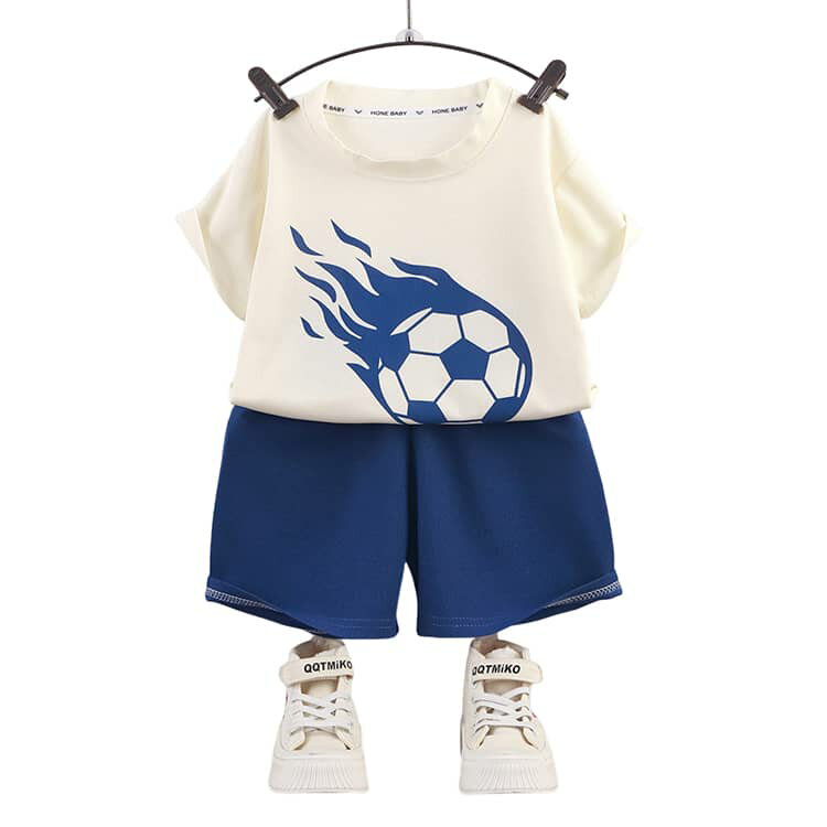 ワッフル生地 サッカー柄 薄手 夏 半袖 パジャマ キッズ 男の子 女の子 子供服 ベビー服 Tシャツ ショートパンツ 上下セット セットアップ お洒落 シンプル かっこいい 夏服 ジュニア ゆったり 寝巻き 部屋着 ルームウェア 90 100 110 120 130 140 150 160cm 2