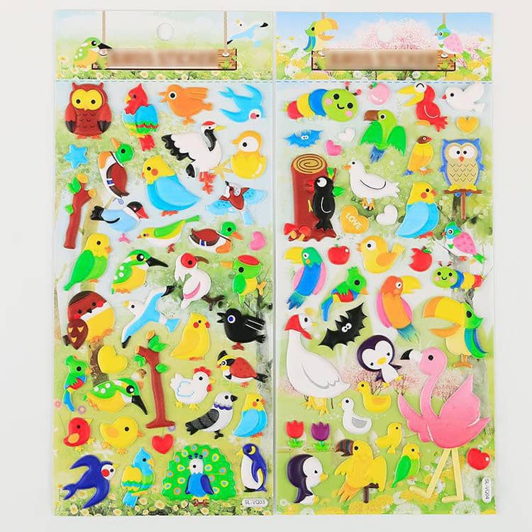 4枚セット ぷくぷくシール 3D 立体シール ぷっくりシール 可愛い ご褒美シール 男の子 女の子 泡ステッカー シール交換 おはじきシール シール帳 送料無料 小鳥 インコ フクロウ 蝶 鳥類 昆虫モチーフ 動物 アニマル デコ プレゼント 2