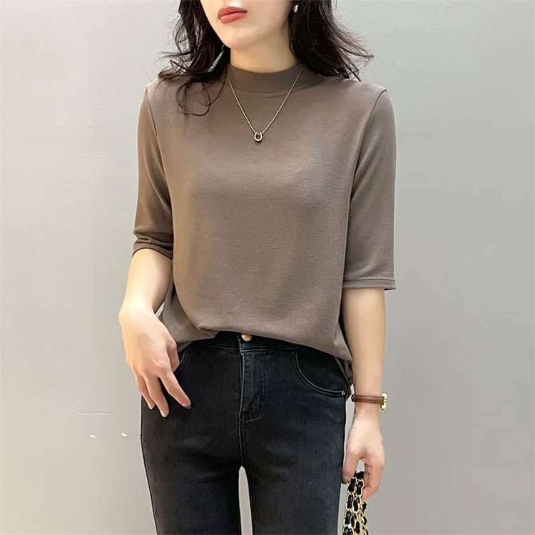5分袖 Tシャツ カットソー レディース 夏 Tシャツ モックネック モックネック 秋 インナー 伸縮性 無地 春 ゴルフ ハイネック タートルネック シンプル カジュアル 大きいサイズ ゆったり 薄手 フィット 送料無料 daikoshop-10001216 DAIKO サンプル画像2