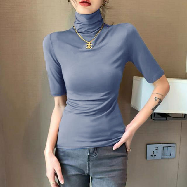 タートルネック 半袖Tシャツ トップス ハイネック カットソー 2枚セット 涼感 接触...