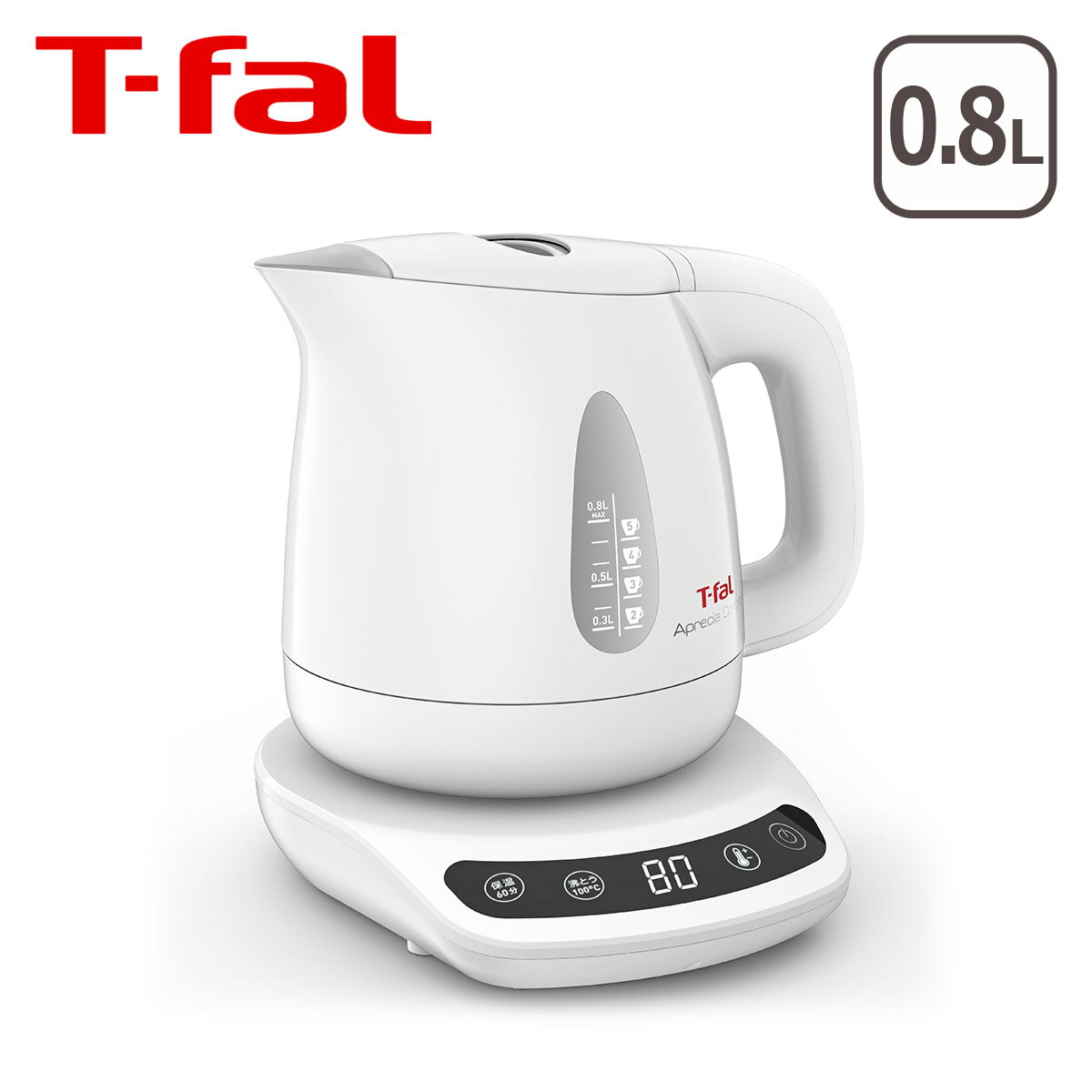 ティファール 電気ケトル アプレシア コントロール ホワイト 0.8L 800ml KO7201JP T-fal