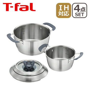 【ポイント5倍】ティファール T-fal IH対応 ステンレス製 シチューパン（両手鍋）＆ガラス蓋セット オベーション 16/20cm C815S2