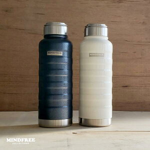 [水筒]MINDFREE 真空二重ステンレスボトル　1.0L　MF-10（マインドフリー・携帯用魔法瓶・まほうびん・ネイビー・ホワイト・1000ml・1L・1リットル・冷蔵庫・かっこいい・おしゃれ・送料無料・入学祝・プレゼント）カクセー